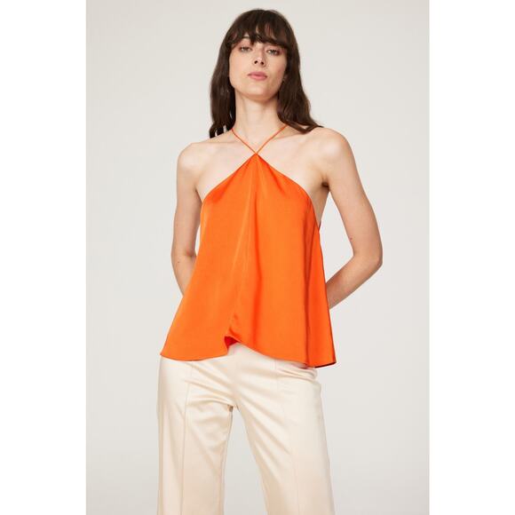 RTR Cobando Collective Sz 6 Orange Skinny Strap Sleeveless Halter Satin Tank Top - Picture 1 of 7